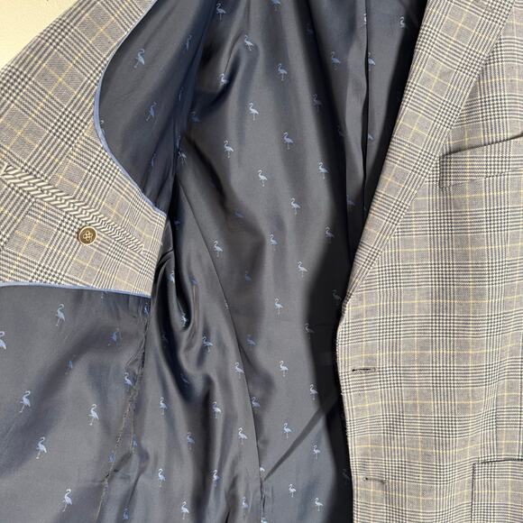 Tailorbyrd Blazer Mens Size 44L Blue Plaid Windowpane Linen & Cotton Preppy - Picture 7 of 8